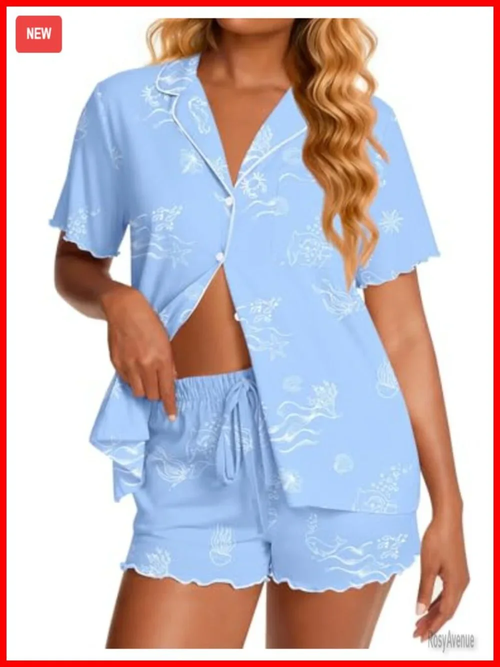 Viscose from Bamboo Pajama Set Button Up Ruffle Sleepwear 2 Piece Lounge Shorts